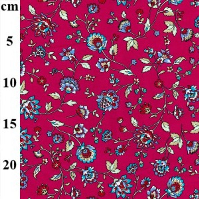 Hovedbilde Poplin persisk blomst cerise bomullspoplin