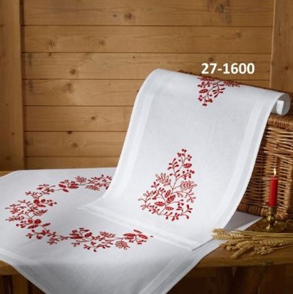 Påtegnet løper Jul i rødt 40x80 cm stilkesting - broderipakke 