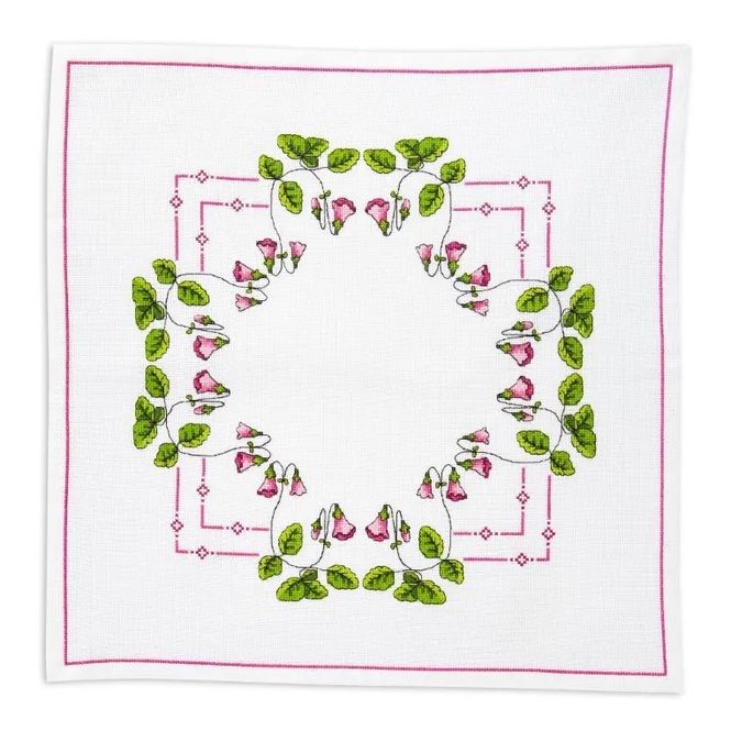 Hovedbilde Duk aida Lisianthus rosa blomsterkrans 56 x 56 cm ...