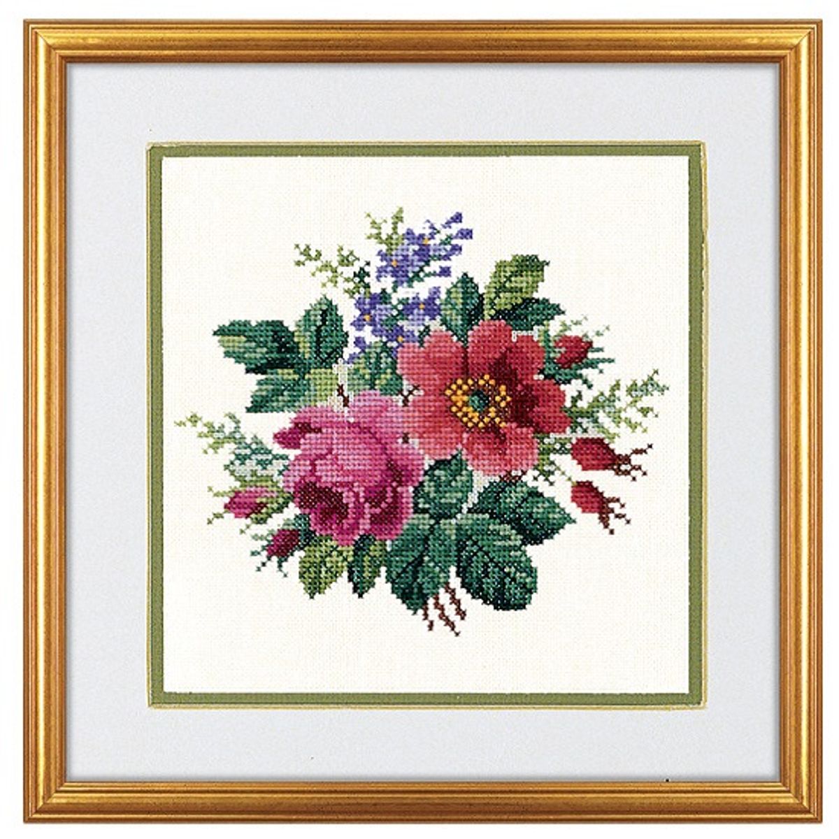 Bilde nyperoser 25 x 25 cm på tellelin Eva Rosenstand