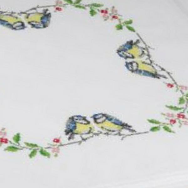 Hovedbilde Påtegnet duk Blåmeisepar korssting 80x80 cm - ...