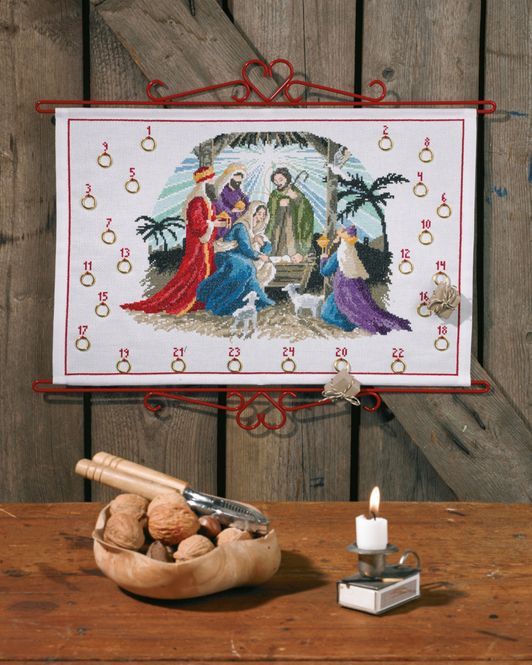 Hovedbilde Julekalender Betlehem 50 x 34 cm - broderipakke