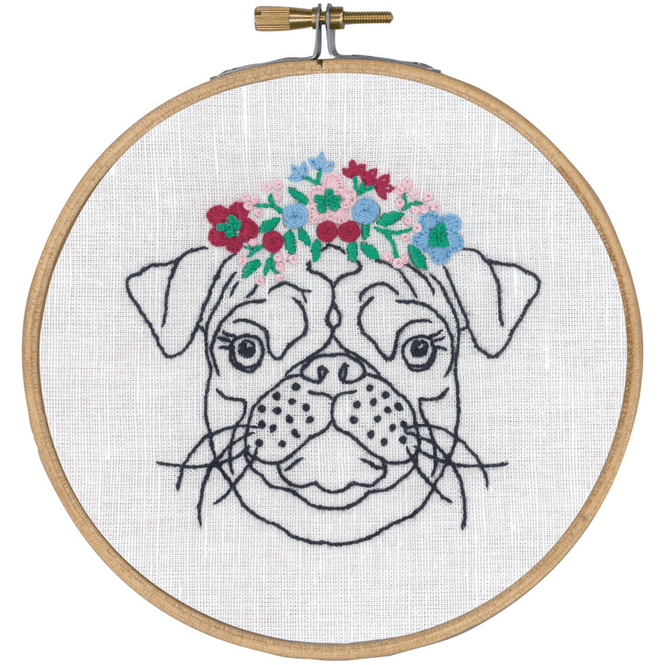 Hovedbilde Broderipakke stilkesting liten - mops med ...