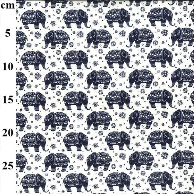 Hovedbilde Poplin elefant Marineblått på naturhvit ...