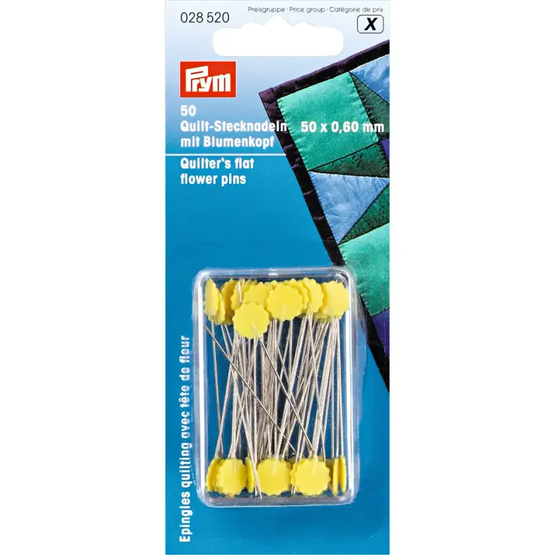 Knappenål Quiltenål 50 mm gul rosett Prym 